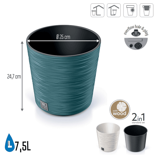 Maceter azul escandinava, com depósito, 25 x 25 x 24,7 cm, capacidade de 7,5 L. Maceter azul escandinava, com depósito, 25 x 25 x 24,7 cm, capacidade de 7,5 L.
