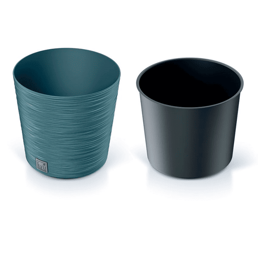 Maceter azul escandinava, com depósito, 25 x 25 x 24,7 cm, capacidade de 7,5 L. Maceter azul escandinava, com depósito, 25 x 25 x 24,7 cm, capacidade de 7,5 L.