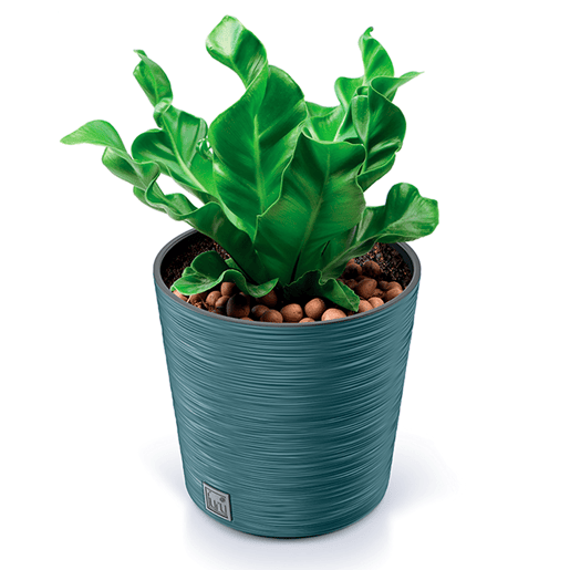 Maceter azul escandinava, com depósito, 25 x 25 x 24,7 cm, capacidade de 7,5 L. Maceter azul escandinava, com depósito, 25 x 25 x 24,7 cm, capacidade de 7,5 L.