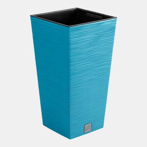 Maceter azul escandinavo, com depósito, coleção de furu, 26,5 x 26,5 x 50 cm, capacidade de 11 L.