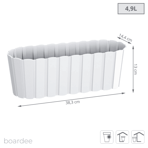 Plantador de varanda BOARDEE BASIC 4,9L, dimensões (mm) 383x144x130, cor Branco