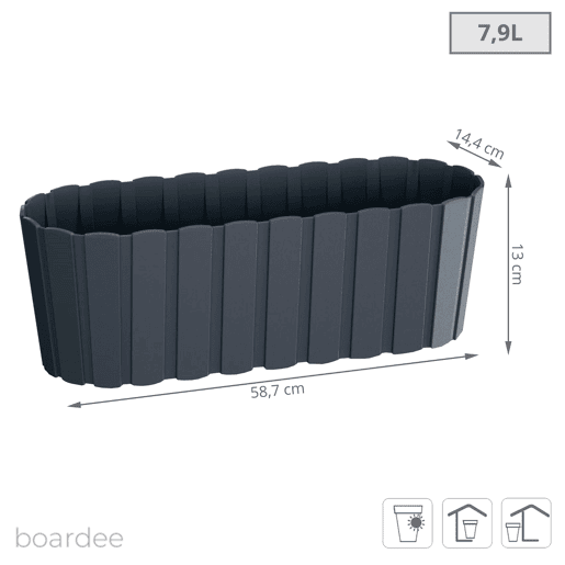 Plantador de varanda BOARDEE BASIC 7,9L, dimensões (mm) 587x144x130, cor Antracite