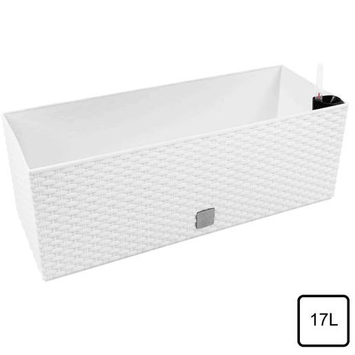 Vaso rectangular de 17 litros com rega automática cor branca 52x20x19cm