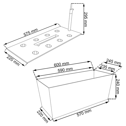 Plantador Rato de 30 litros com sistema de rega na cor chocolate 60 x 25 x 24 cm