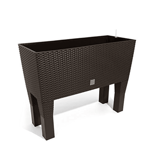 Vaso rectangular auto-regativo de 30 litros de altura cor ocre escuro 60 x 25 x 46 cm com pés