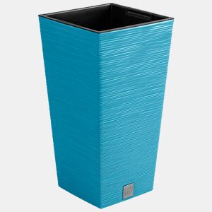 Maceter azul escandinavo, com depósito, coleção de furu, 39,5 x 39,5 x 75,5 cm, capacidade de 37 L.