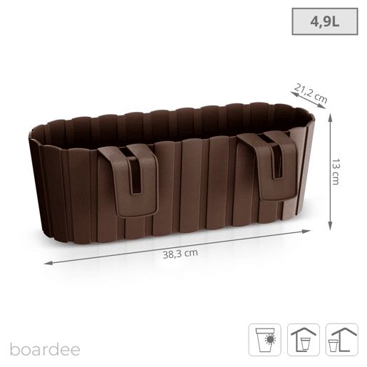 Plantador de varanda BOARDEE HOOK 4,9L, dimensões (mm) 383x212x130, cor Castanho