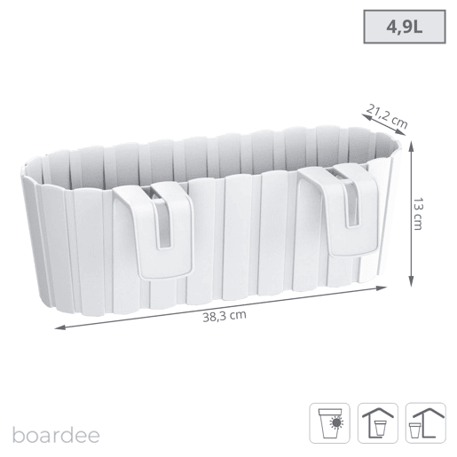 Plantador de varanda BOARDEE HOOK 4,9L, dimensões (mm) 383x212x130, cor Branco