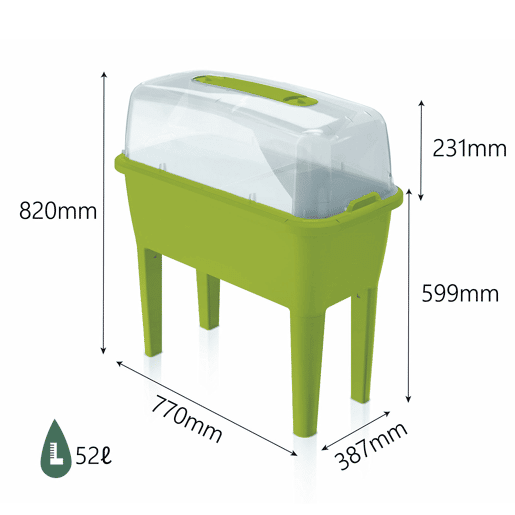 Horta urbana com estufa de 52 litros em polipropileno 77 x 38 x 82 cm cor pistache.