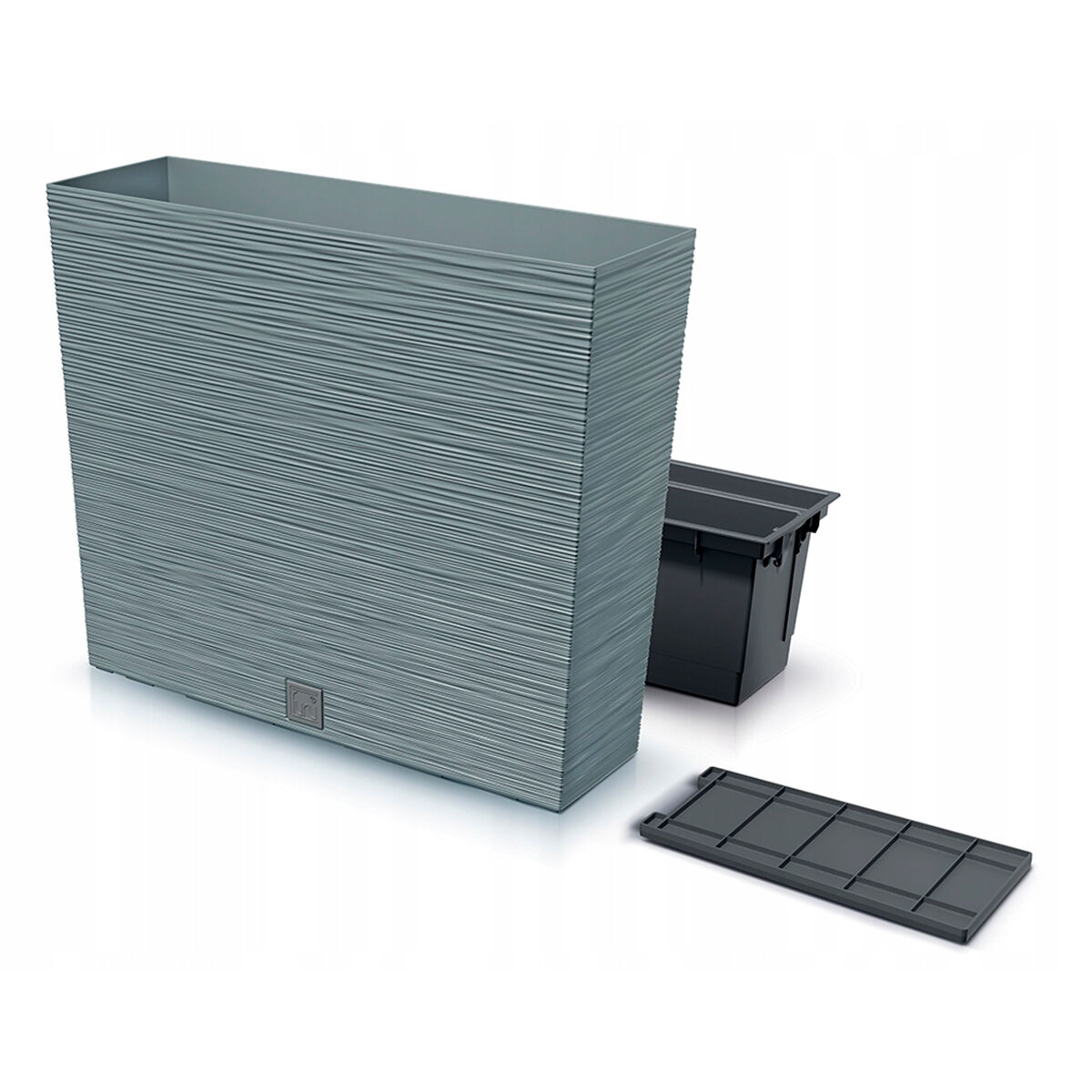 Macetero color cemento, con depósito, colección furu, de 58 x 18 x 49,8 cm, capacidad de 12 l.