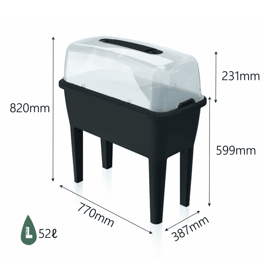 Horta urbana com estufa de 52 litros em polipropileno 77 x 38 x 82 cm cor antracite