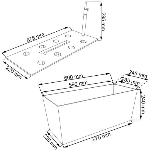 Caixa para plantas Rato de 30 litros com sistema de rega em cor antracite 60 x 25 x 24 cm