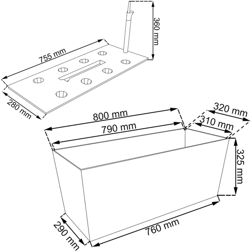 Jolas Jatera 72 litros com irrigação antracite 80 x 33 x 32 cm