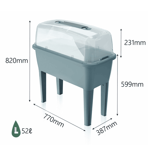 Horta urbana com estufa 52 litros em polipropileno 77 x 38 x 82 cm cor cinzenta