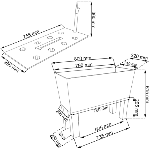 Plantador Rato de 72 litros com sistema de rega em cor antracite 80 x 33 x 65 cm com pés