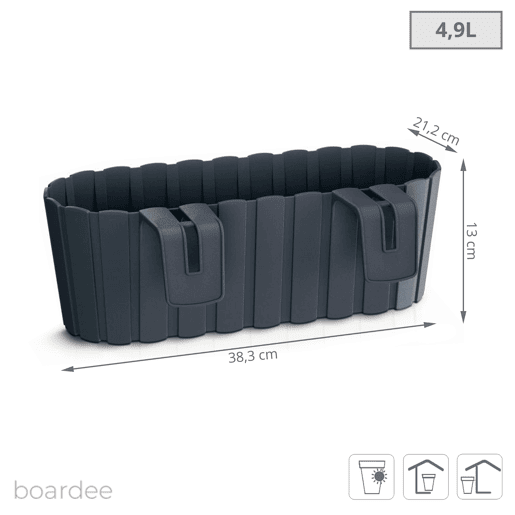 Plantador de varanda BOARDEE HOOK 4.9L, dimensões (mm) 383x212x130, cor Antracite