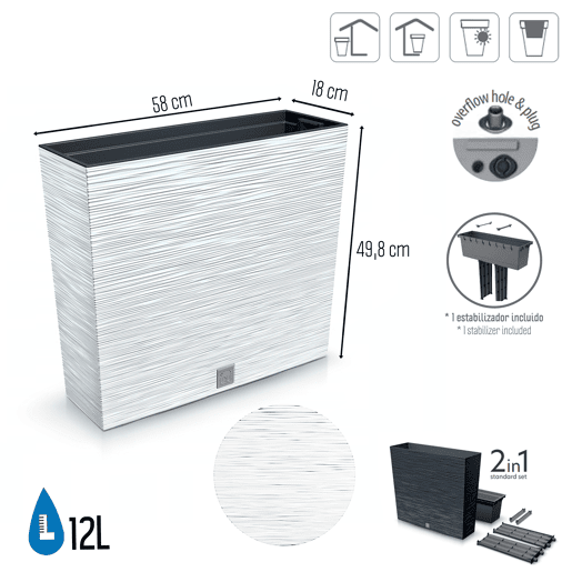 Macotero branco, com depósito, coleção de furu, 58 x 18 x 49,8 cm, capacidade de 12 L.