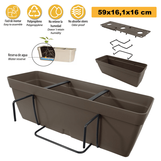 Vaso de 60 cm com suporte de fixação quadrado