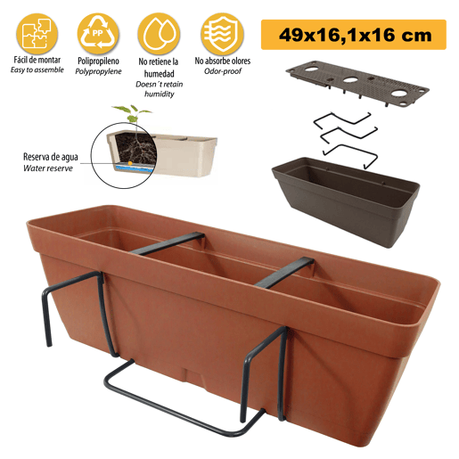 Plantador de 50 cm com suporte de fixação quadrado