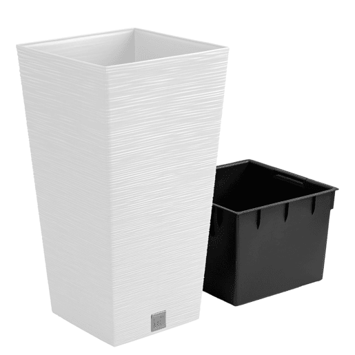 Macotero branco, com depósito, coleção FURU, 39,5 x 39,5 x 75,5 cm, capacidade de 37 L.