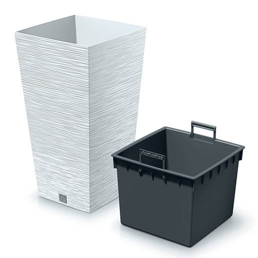 Macotero branco, com depósito, coleção FURU, 39,5 x 39,5 x 75,5 cm, capacidade de 37 L.