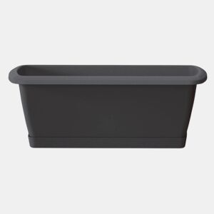 Jardineiro de tapa com suporte plástico na cor antracite 78,6 (comprimento) x 18,4 (largura) x 14,5 (alta) cm