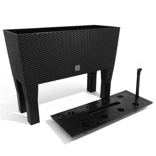 Vaso alto rectangular de 30 litros com rega automática cor antracite 60 x 25 x 46 cm com pés