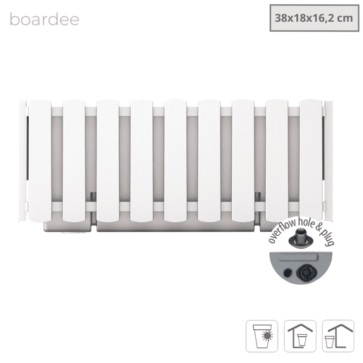 Plantador de varanda BOARDEE FENCYCASE, dimensões (mm) 380x180x162, cor Branco