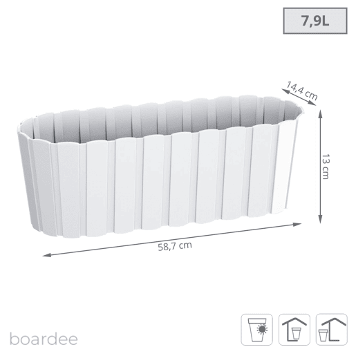 Plantador de varanda BOARDEE BASIC 7,9L, dimensões (mm) 587x144x130, cor Branco