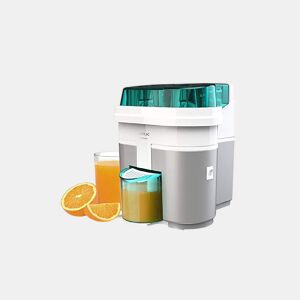 Cecotec Espremedor elétrico de 90 W, com cabeça dupla e cortador integrado para espremer e cortar duas metades de laranja de uma vez.