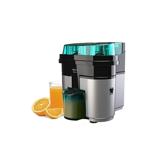 Cecotec Espremedor elétrico de 90 W, com cabeça dupla e cortador integrado para espremer e cortar duas metades de laranja de uma vez.