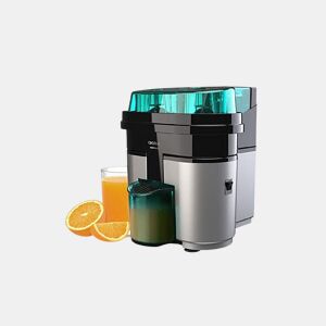Cecotec Espremedor elétrico de 90 W, com cabeça dupla e cortador integrado para espremer e cortar duas metades de laranja de uma vez.