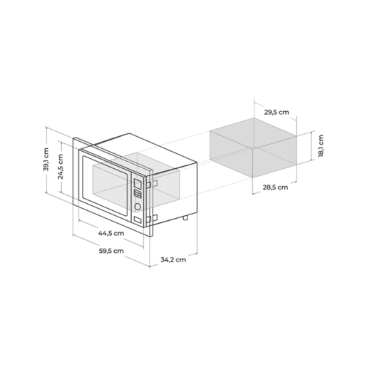 Cecotec Micro-ondas encastre digital de 20 litros de capacidade com grill, 700 W de potência e 9 funções pré-configuradas.