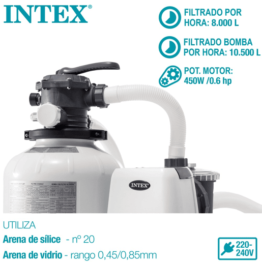Purificador de areia INTEX krystal clear 10.500 litroshora 0,60 hp