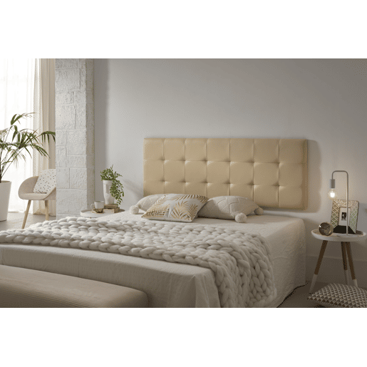 Cabeceira para cama 130, capitonê, xadrez, couro sintético, 152 x 57 x 5 cm, bege claro