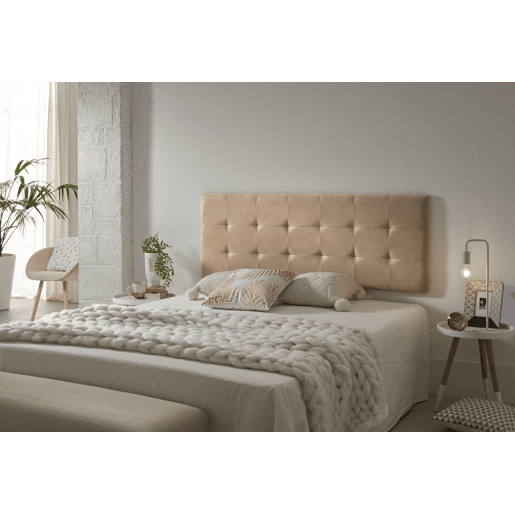 Cabeceira de cama com 120 capitonê em tecido xadrez resistente a manchas, 152 x 57 x 5 cm, cor camelo claro.