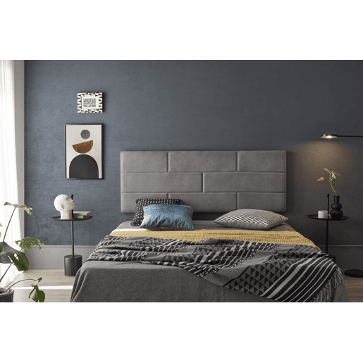 Cabeceira para cama 160 em tecido resistente a manchas com estampa de parede de tijolos, 162 x 57 x 5 cm, cinza.