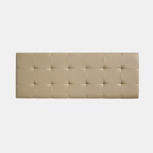 Cabeceira de cama de 160 cm com estofamento capitonê em couro sintético xadrez, 162 x 57 x 5 cm, cor camelo claro.