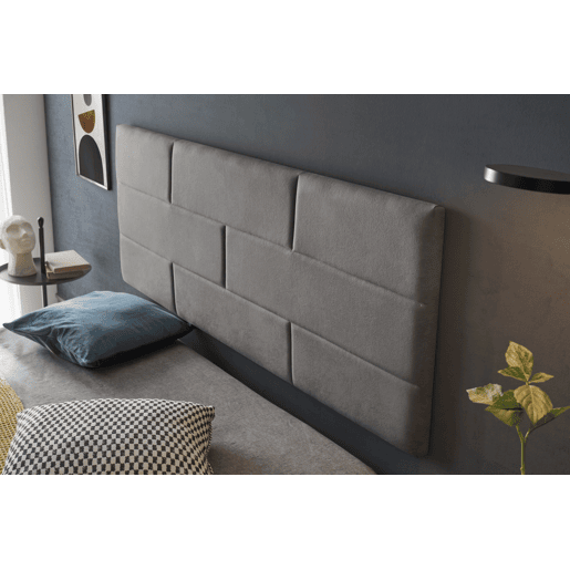 Cabeceira para cama em tecido resistente a manchas com estampa de parede de tijolos, 112 x 57 x 5 cm, cinza.