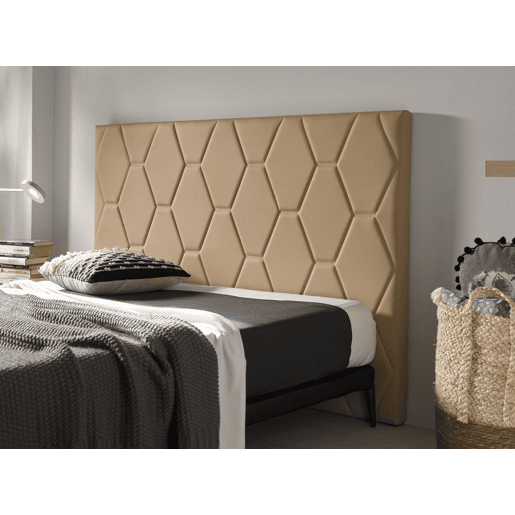 Cabeceira Agate para cama de 120cm em couro sintético cor camelo, 154x115x8. Matris