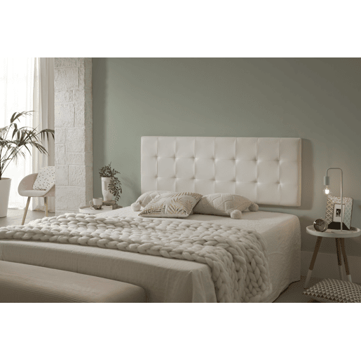 Cabeceira para cama 135 Capitone em couro sintético xadrez, 152 x 57 x 5 cm, branca
