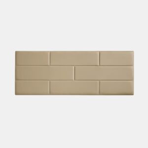 Cabeceira em imitação de couro com estampa de tijolos, 140 cm (152 x 57 x 5 cm), cor camelo claro.