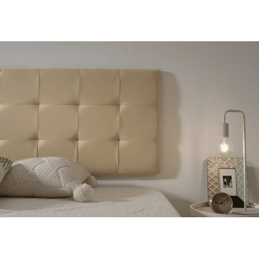 Cabeceira de cama de 110 cm em couro sintético xadrez, 112 x 57 x 5 cm, bege claro