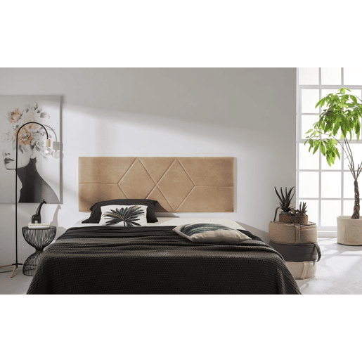 Cabeceira de cama de 90 cm com estampa de dois diamantes, tecido resistente a manchas, 112 x 57 x 5 cm, cor camelo claro.