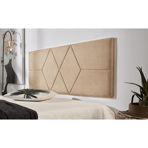 Cabeceira de cama de 90 cm com estampa de dois diamantes, tecido resistente a manchas, 112 x 57 x 5 cm, cor camelo claro.