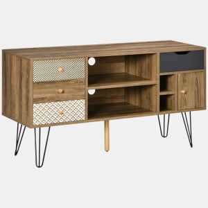 HOMCOM Móvel de TV com Prateleira de Armazenamento 4 Gavetas e Pés de Metal Móvel de TV para Televisores de até 50 Polegadas para Escritório 120x39x64cm Marrom