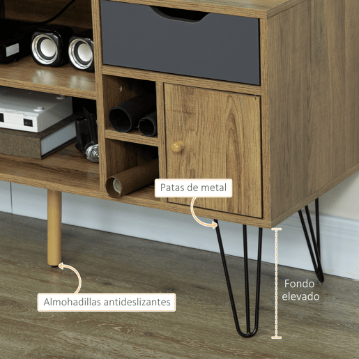 HOMCOM Móvel de TV com Prateleira de Armazenamento 4 Gavetas e Pés de Metal Móvel de TV para Televisores de até 50 Polegadas para Escritório 120x39x64cm Marrom