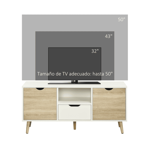 HOMCOM Móvel de TV com Gaveta 2 Portas e Prateleira Mesa de TV para Televisores de até 50 Polegadas Aparador de Sala de Estar 110x40x50cm Branco e Madeira