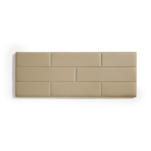 Cabeceira em imitação de couro com estampa de tijolos, 150 cm (152 x 57 x 5 cm), cor camelo claro.