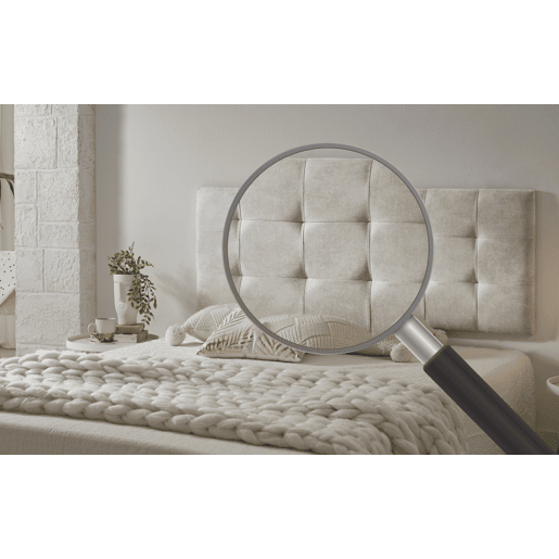 Cabeceira de cama 110 com estofamento capitonê em tecido xadrez resistente a manchas, 112 x 57 x 5 cm, branco-creme